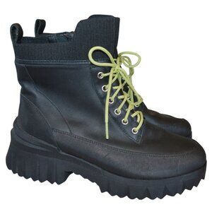 Nurture Women Whitney Water Resistant Leather Platform Boots Black Neon Size 9.5